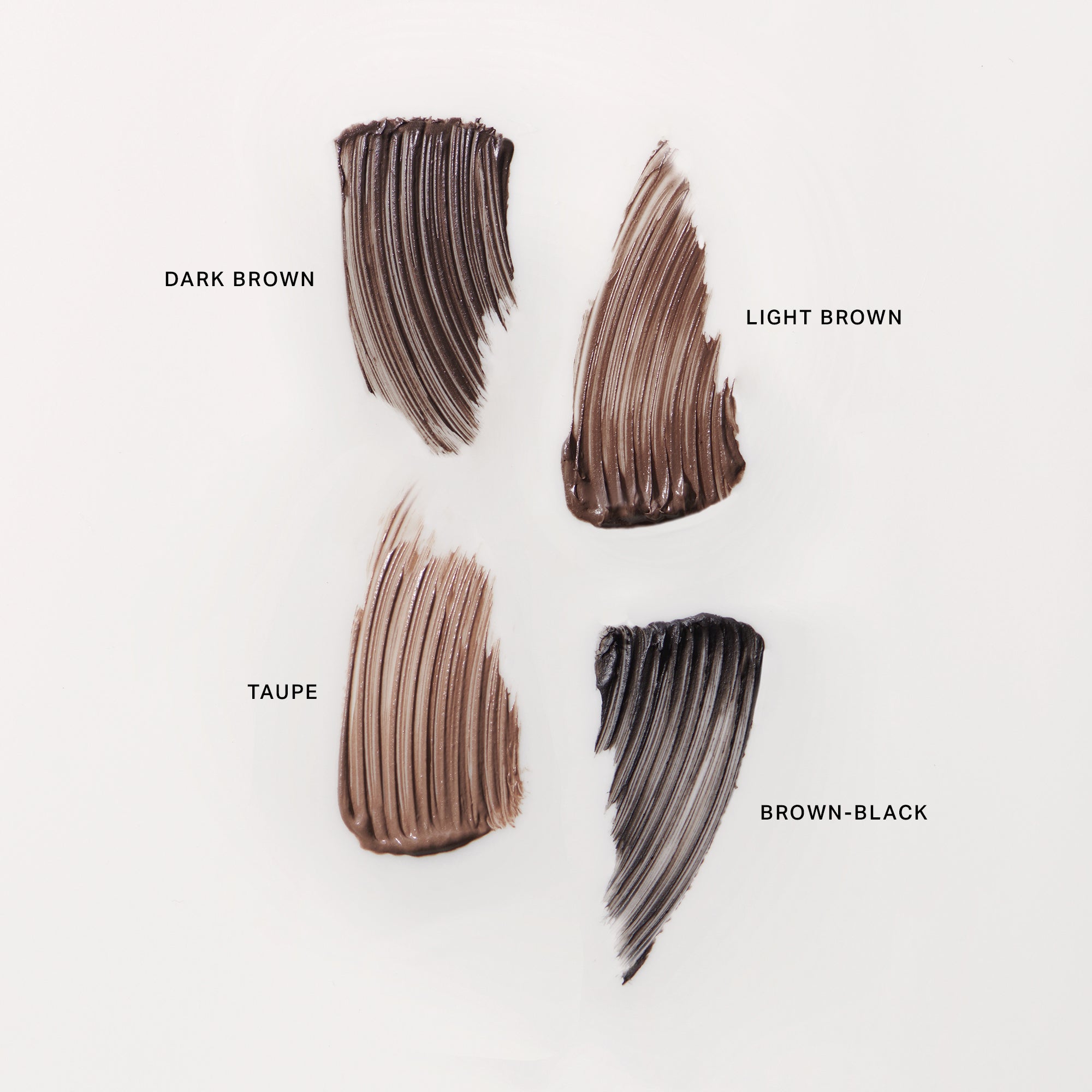 Master ||| swatches of brow 1980: Dark Brown, Light Brown, Taupe, Brown-Black