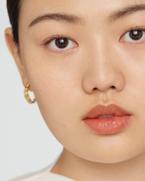 Image of model wearing Signature Lip in Ginger looking into the camera.