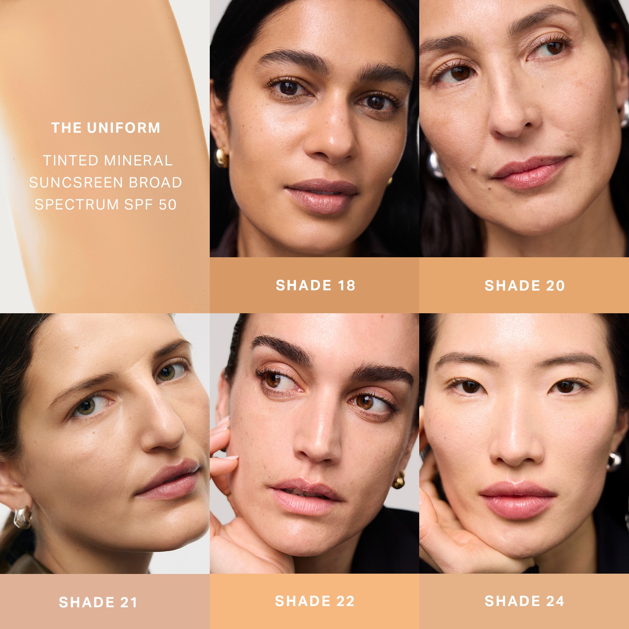 Master || The Uniform Tinted Mineral Sunscreen Broad Spectrum SPF 45. Shade 18, Shade 20, Shade 21, Shade 22, Shade 24.