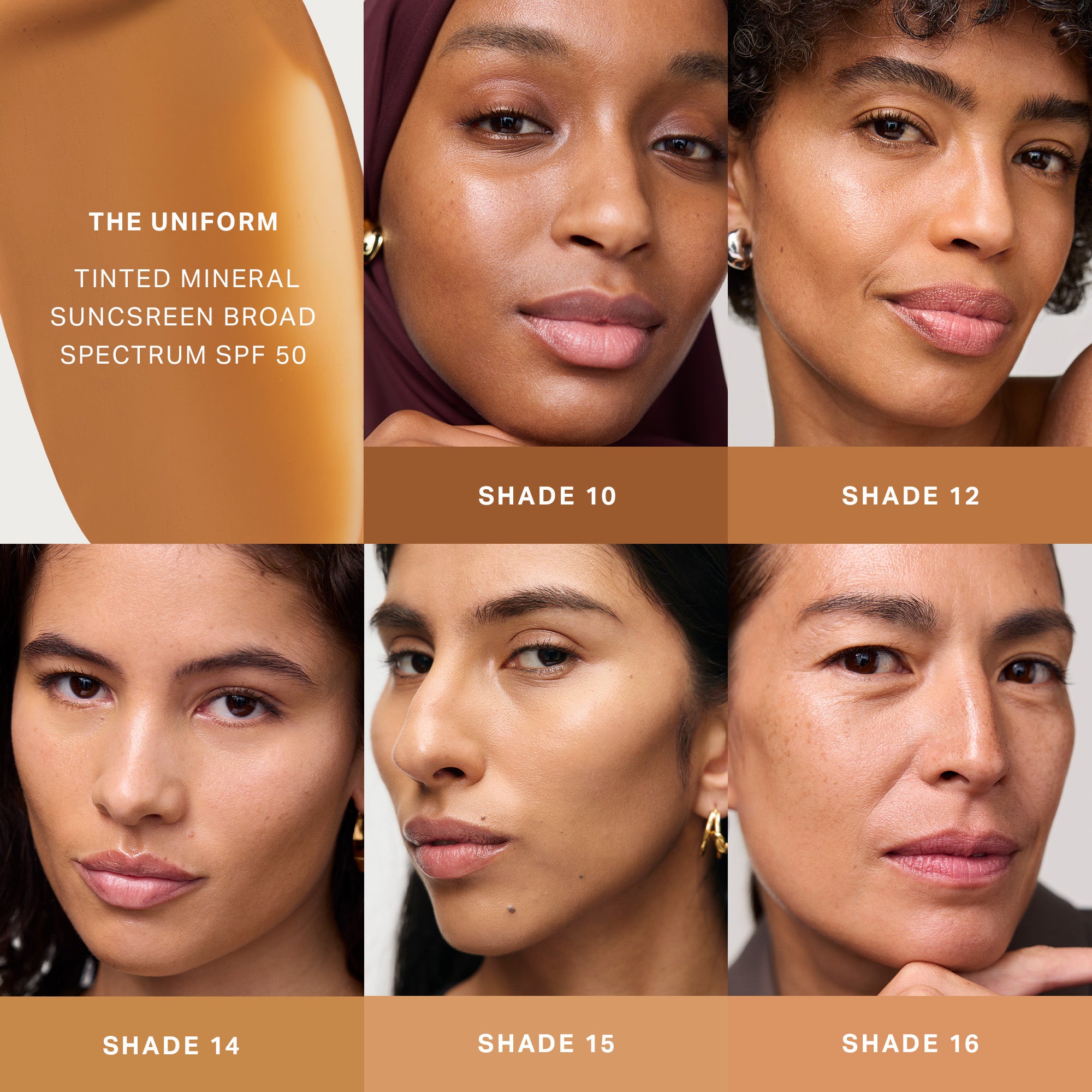 Master || The Uniform Tinted Mineral Sunscreen Broad Spectrum SPF 45. Shade 10, Shade 12, Shade 14, Shade 15, Shade 16.