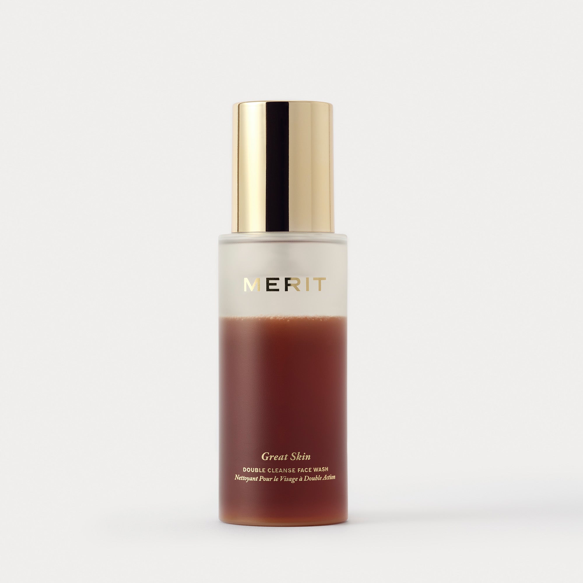 Master || Great Skin Double Cleanse bottle with gold cap and gradient design on a white background