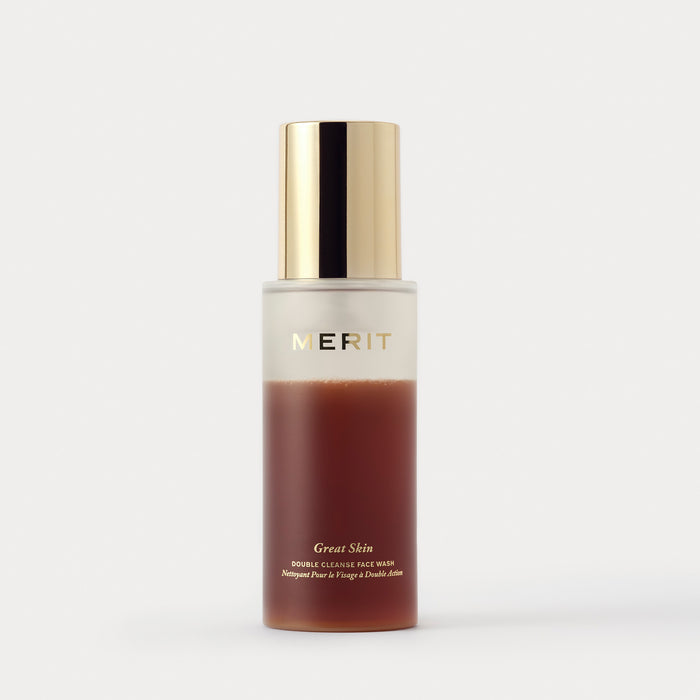 Master || Great Skin Double Cleanse bottle with gold cap and gradient design on a white background