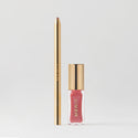 A product image featuring a gold-colored lip liner on the left and a pink shade slick on the right, both labeled with 'MERIT'.