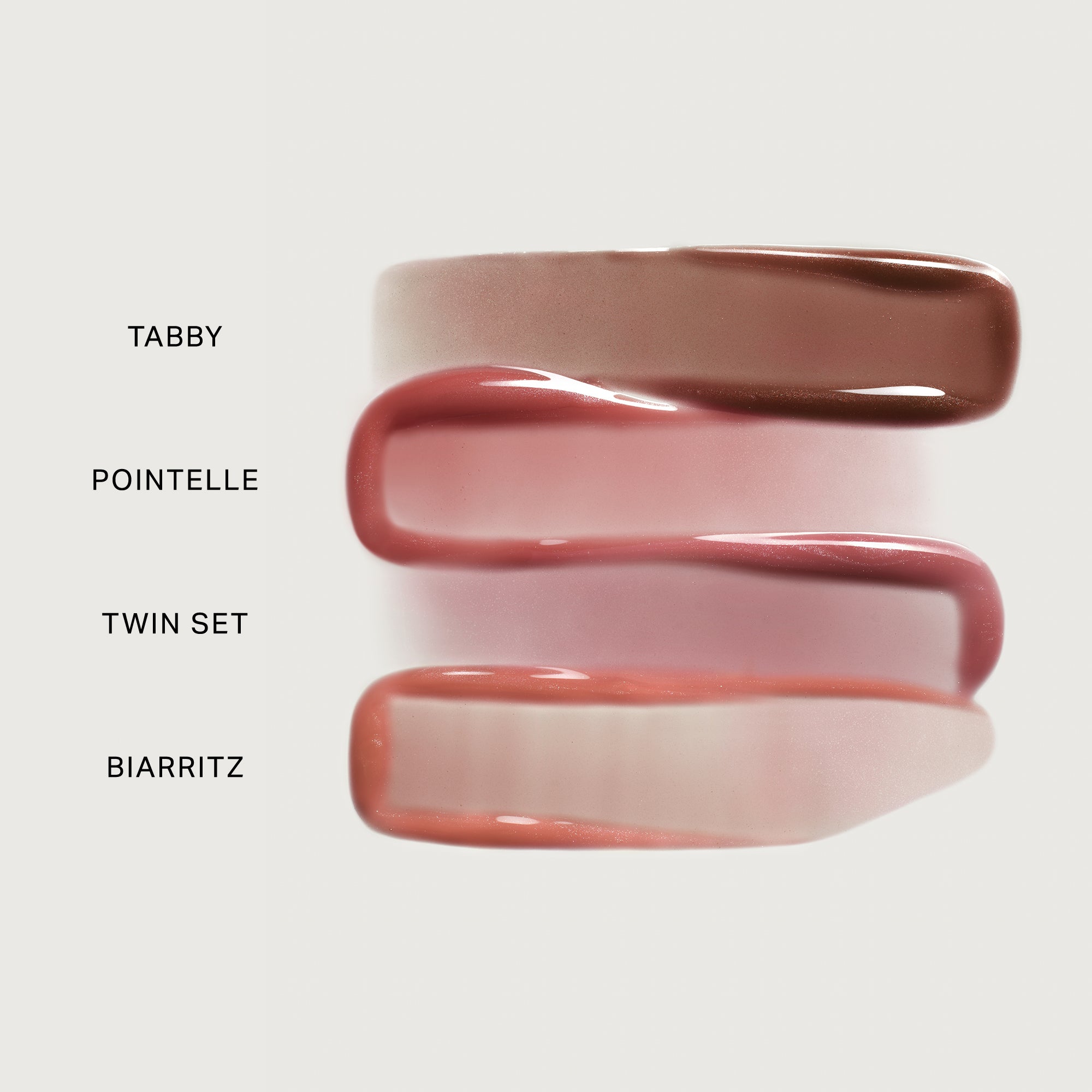 Pointelle | | Swatches of Shades tabby, pointelle, twin set, biarritz on a white background