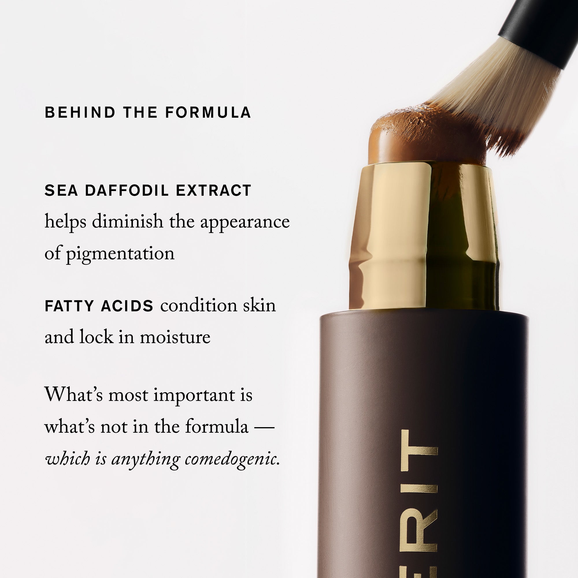 Master || Behind the formula Sea Daffodil Extract, helps diminish the appearance of pigmentation, Fatty Acids condition skin and lock in moisture What's most important is what's not in the formula - which is anything comedogenic  